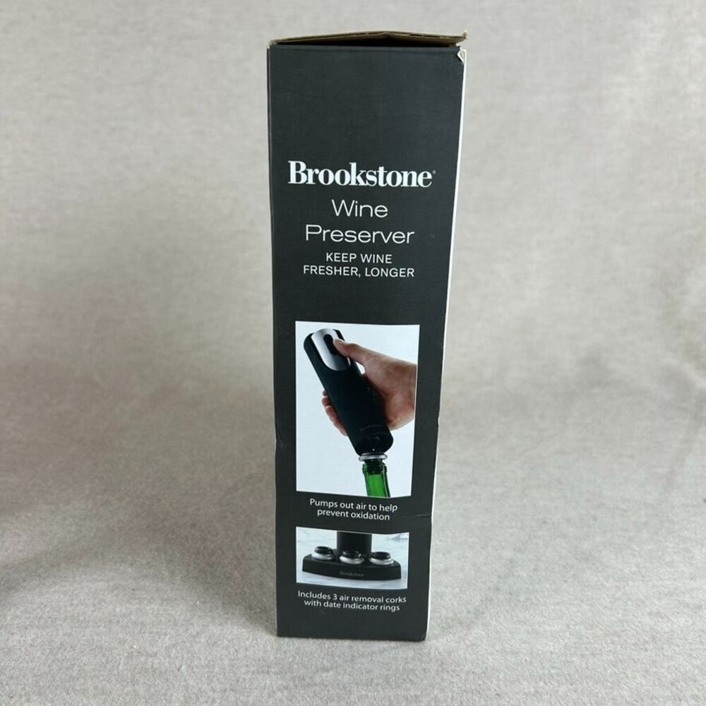 Brookstone Wine Preserver With 3 Wine Stoppers With Date Indicator Rings & Stand - Picture 6 of 10
